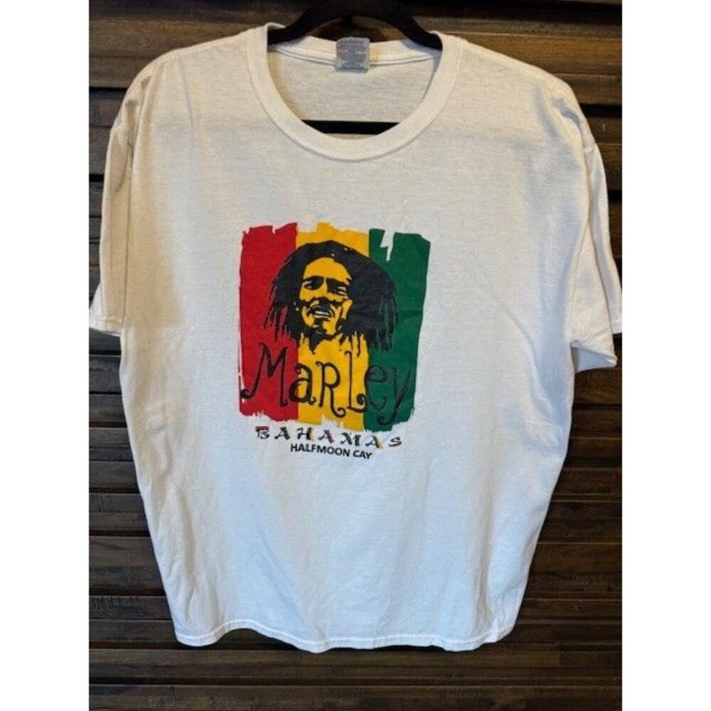 Vintage Jerzees Bob Marley Bahama's Halfmoon Cay 50/50 Tee T-Shirt Large‎